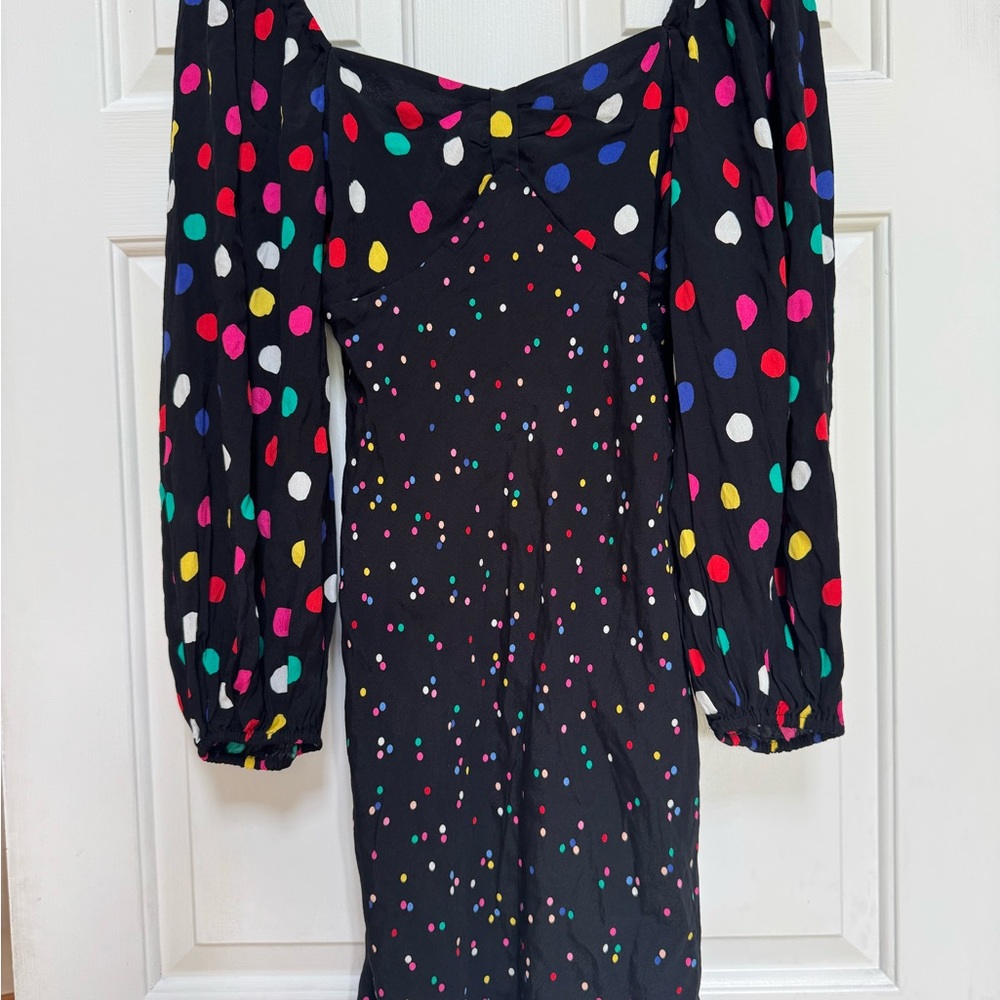 RIXO Polka Dot Mini Dress size 6 puff long sleeves